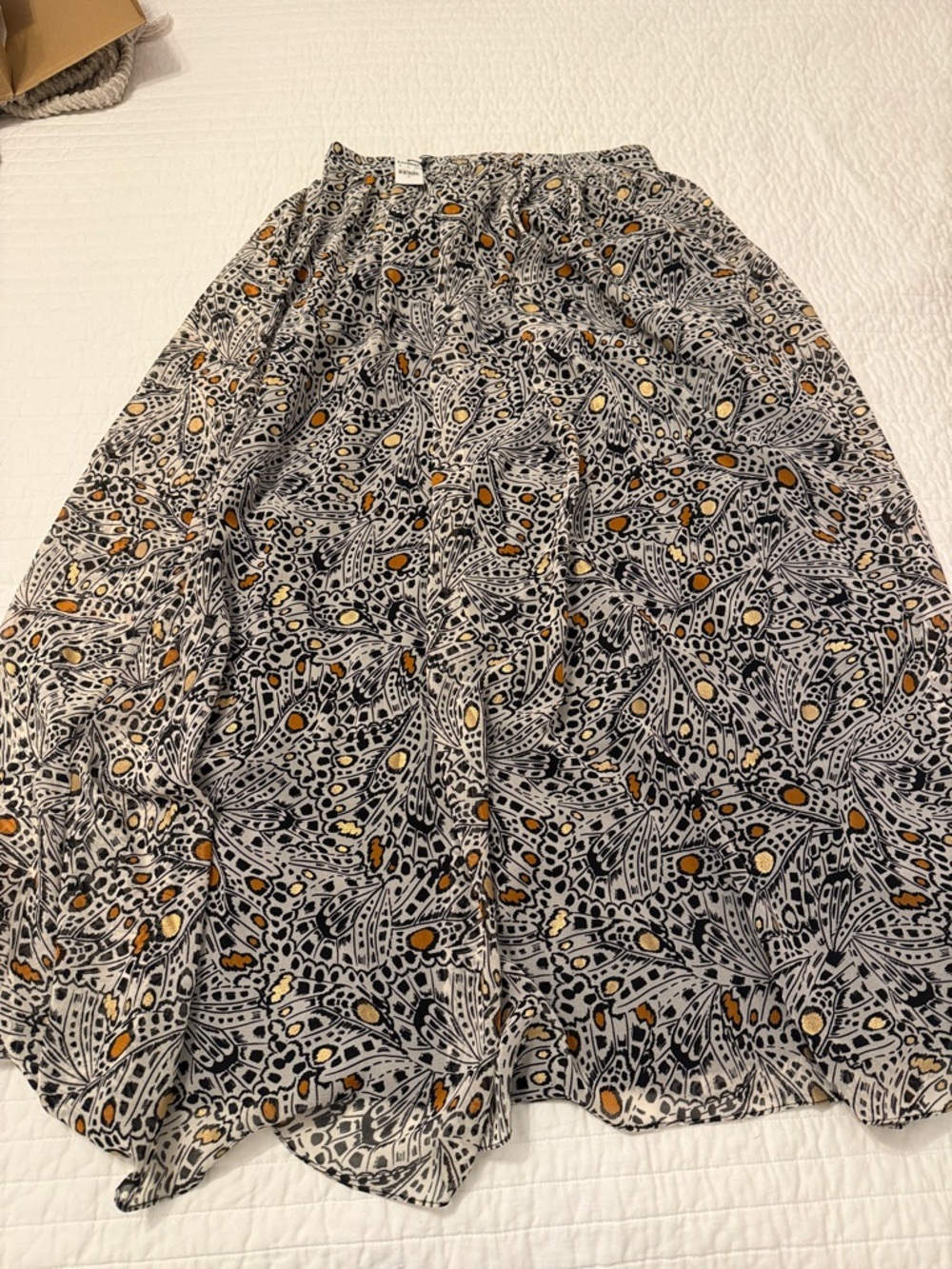 Express x Rachel Zoe Black & White Printed Maxi Skirt with Mustard Accents